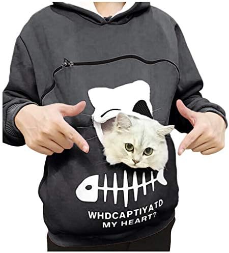 Hoodie de bolso de gato de gato impressão capuz de gato capuz de gato de gato para mulheres portador de