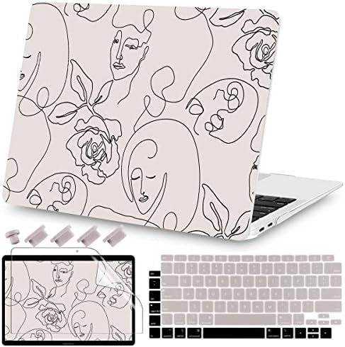 Teryeefi para MacBook Air 13 polegadas CASO 2021 2020 2019 2018 A2337 M1 A2179 A1932, Casa de casca dura de plástico e capa e protetor de tela do teclado para Mac Air 13.3 Retina com ID de toque, face abstrata