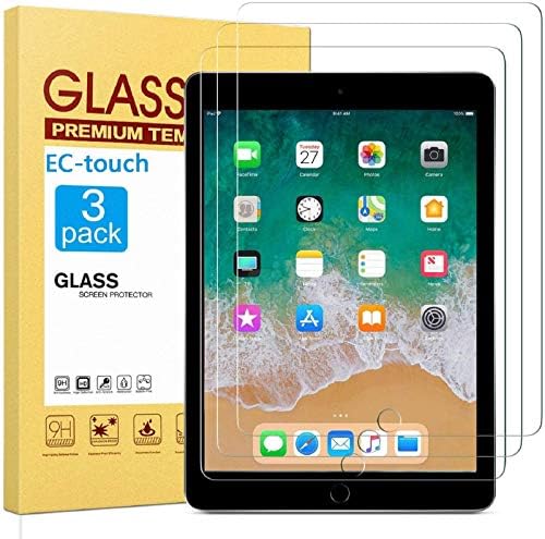 [3 pacote] Protetor de tela EC-Touch para iPad 9,7 polegadas 2018/2017, iPad Air 1/iPad Air 2,9h Hard temperado com temperatura livre anti-arranha-adiamento Protetor de tela de vidro para iPad 9.7inch