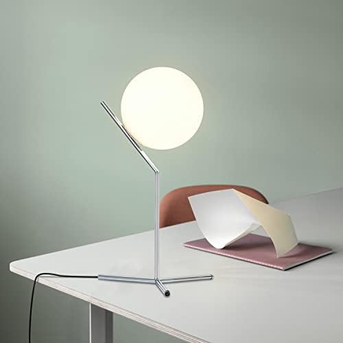 BOKT Modern Chrome Metal Metal Globe Table Lamp contemporâneo leite de vidro branco Reading Lâmpada