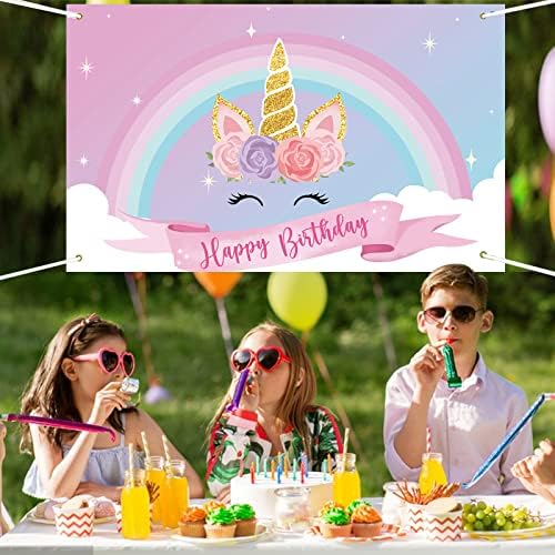 Centro de aniversário de unicórnio de 6x3.6ft para meninas Rainbow Unicorn Birthday Birthday Flor
