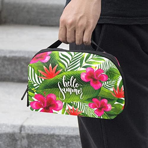 Bolsa de bolsas portáteis de organizador eletrônico Hello Hello Summer Tropical Floral Palm Travel Storage