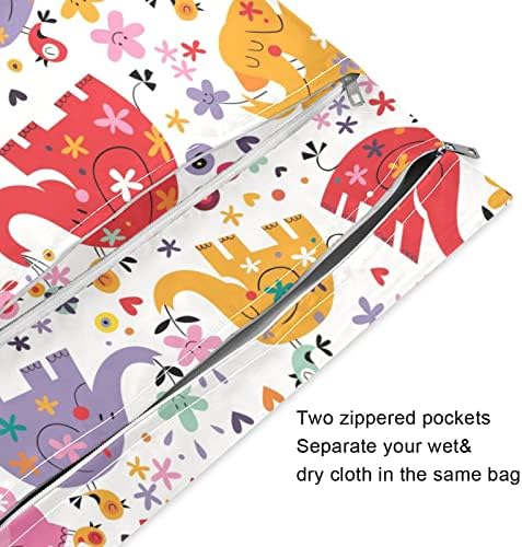 Kigai 2pcs Sacos úmidos para fraldas de pano de bebê colorido elefante de elefante reutilizável saco reutilizável
