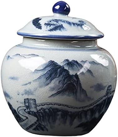 Depila estilo de porcelana chinesa jarra de jarra de jarra de jarra de flores de handicraft armazenamento de chá com tampa para armário de cozinha decoração de cozinha, 13cmx15cmx7.5cm vaso