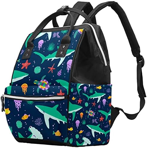 Mochila de viagem Guerrotkr, mochila de bolsa de fraldas, mochila de fraldas, padrão de água -viva de tartaruga de peixe padrão de aquarela