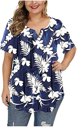 Camisa da blusa para meninas Manga curta v algodão de algodão Floral Faixa solta Blusa de praia tropical havaiana de grandes dimensões