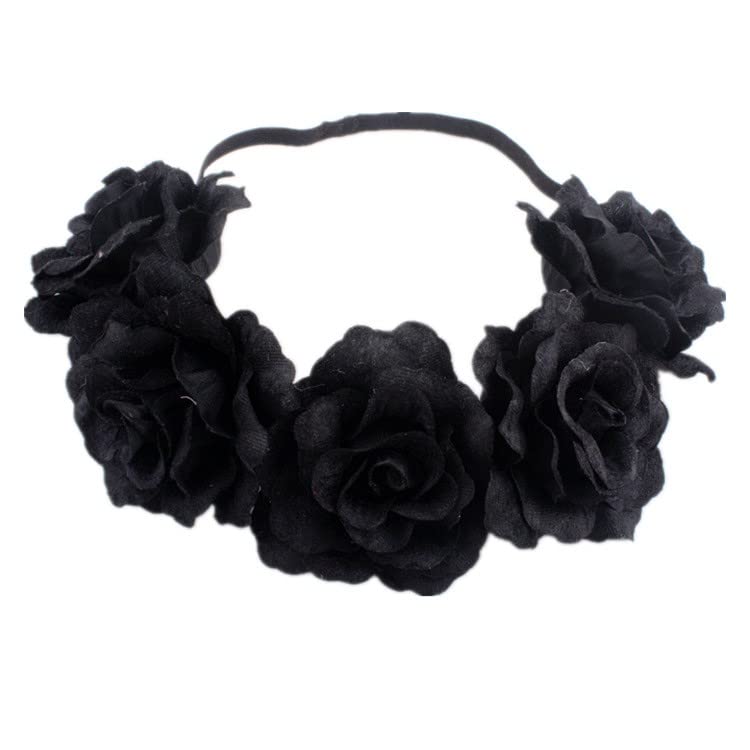 Catery Black Flower Head Band Wreath Flower Coroa Gótica Rose Head Bands Day of the Dead Wedding