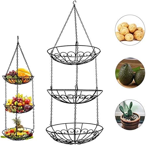 DVTel 3 cesta de frutas de camada, cesta de armazenamento de cozinha de legumes pendurar espaço para economizar country rústico em estilo country e cesta de vegetais