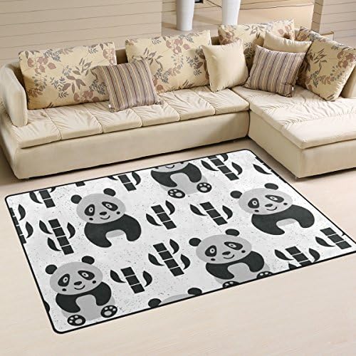 Tapete de área de animais de Welllee, branco preto preto fofo panda bambu tapete de piso capacho não deslizamento para o dormitório de jantar de jantar decoração de quarto 31x20 polegadas