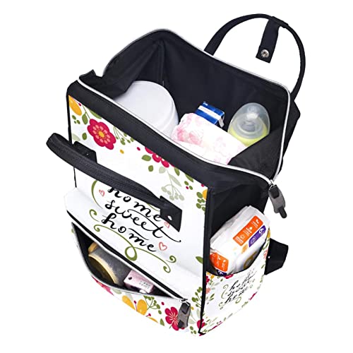 Florals Home Sweet Home Freia -Totes Backpack Mummy Backpack de grande capacidade Bolsa de enfermagem Bolsa de viagem para cuidados com o bebê