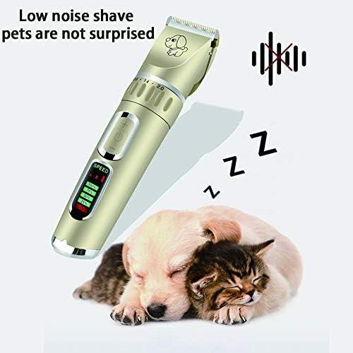 Kit de barbeador de animais de estimação de beiake com apartador de 5 velocidades de recarregamento USB para animais de cabelos compridos gatos e cães, ouro