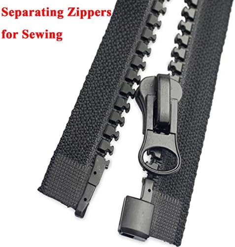 2 PCs #10 zíperes de 24 polegadas para costura de suprimentos de capa de capa-bulk kit de separação de zíper para casaco Diy Craft, 24 de plástico preto Zíper de costura