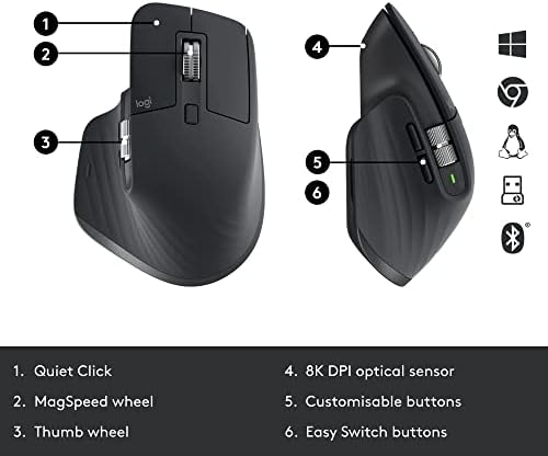 Logitech MX Master 3s para negócios, mouse sem fio com cliques silenciosos, DPI de 8k, receptor USB de