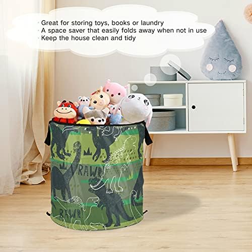 Grunge Dinosaur Roup Up Up Laundry Horty com tampa de tampa com zíper cesta de roupa dobrável com alças Organizador de roupas de cesta de armazenamento colapsável para acampamento de apartamento