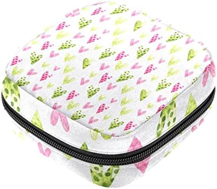 Bolsa de maquiagem Green & Pink Hearts Pattern-01, bolsa de cosméticos, bolsa de higiene pessoal portátil para mulheres e meninas