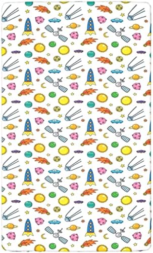 Espaço com tema de mini folhas de berço, lençóis de berço portáteis folhas de colchão de criança macia para meninas para meninos, 24 “x38“, multicolor
