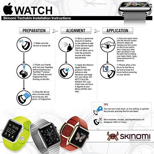 Skinomi Techskin [6-Pack] Protetor de tela transparente para Apple Watch 42mm [cobertura completa] Anti-Bubble HD