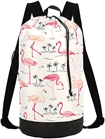 Bolsa de lavanderia flamingo com alças de ombro de lavanderia Backpack Saco de tração Fechamento de empurramento