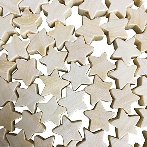 100pcs Wood Star Cutouts, Stars de madeira de 15 mm para artesanato Botão de madeira em forma de estrela, enfeites de estrela cuidadosamente cortados