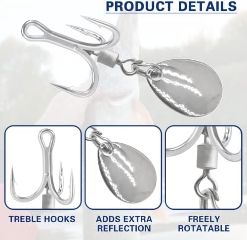 Zsrivk Bladed Treble Hooks Set Blade Spinner Treble Hook Kit Kit de reposição de lantejoulas de lantejoulas