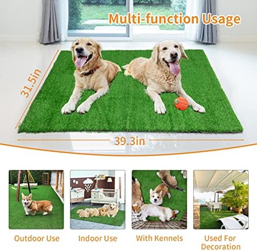 Oiyeefo Fake Grass Pee para cachorro grande bloco de tapete artificial para cachorrinho tapete de grama lavável com potty para treinamento para animais de estimação com orifício de drenagem e fácil de limpar