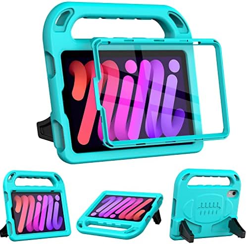 Etopxizu Kids Case com protetor de tela embutido para o novo iPad Mini 6th Generation, iPad mini 6 estojo, manivela leve à prova de choques de suporte infantil para iPad mini 6 8,3 polegadas, turquesa