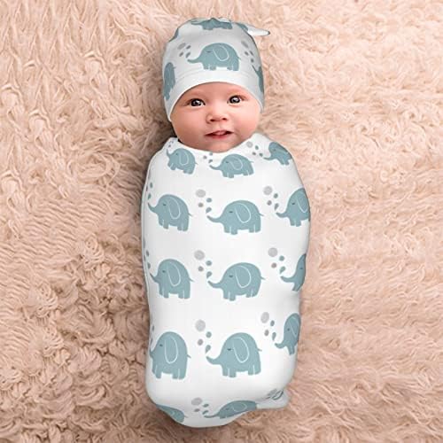 Moremohome Elephant Baby Stuff Stunho recém-nascido cobertor com conjunto de chapéus de gorro, recém-nascido para bebês recebendo cobertor para bebês garotas envoltórios para bebês, 0-3-6 meses infantil, 2-11