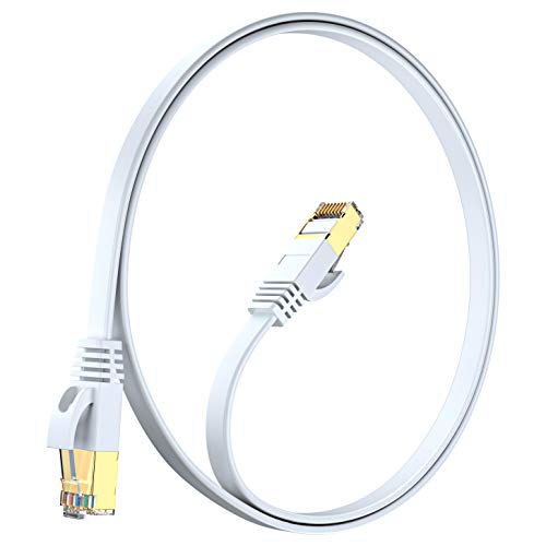 CAT 7 Cabo Ethernet 0,6 pés - Com um design plano e de alta velocidade na Internet de alta velocidade e um cabo LAN Patch, conectores RJ45 - [0,6ft / branco] - Perfeito para jogos, streaming e muito mais!