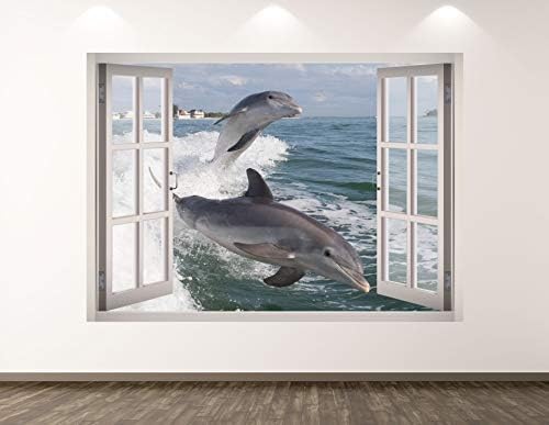 West Mountain Dolphins Wall Decal de arte decoração 3D Janela oceânica Adesivo de animais mural quarto