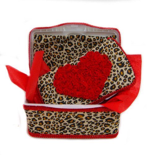 Cheetah Animal Print com coração de chiffon vermelho e cesta de bebê de 3 peças