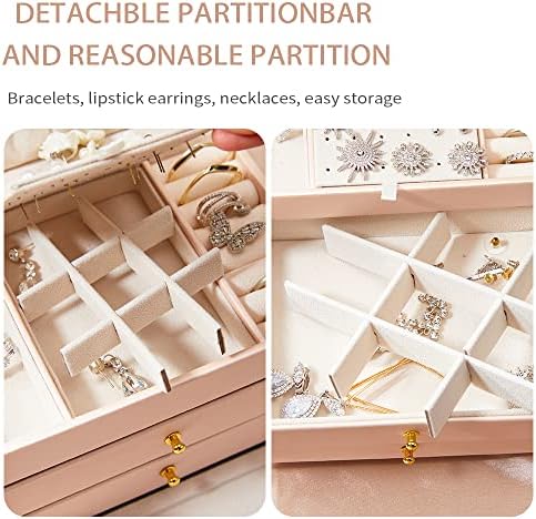 Buti4WLD Jewelry Box for Women, caixa de armazenamento de jóias portáteis de 3 camadas com trava, capa de jóias