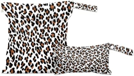 2pcs impermeabilizados molhados saco seco leopardo chita estampa reutilizável lavável saco de fraldas de pano de bebê com dois bolsos com zípers de maiôs de travele