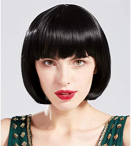ANDONGNYWELL Short Bob Wigs Hair Black Wigs resistente ao calor Sintético Sinte de cabelo liso para mulheres