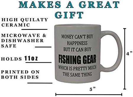 Rogue River Tactical Best Funny Coffee Caneca dinheiro não pode comprar felicidade, mas pode comprar equipamento de pesca novidade xícara de grande presente para homens papai peixe pescador, branco