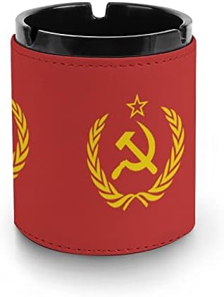 União Soviética CCCP URSS Emblema Red Cigarros de couro redondo Bandeja de cinzas de comprimido para fumantes Conjunto de presentes de acessórios