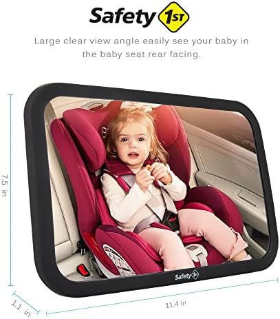 Segurança 1st Baby Backseat Contest espelho para o apoio de carro traseiro para o assento infantil, Luz universal à prova de quebra e retrovisor largo de vidro convexo, preto