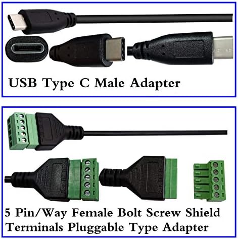 ZDYCGTime Tipo C USB parafuso Terminal Block Conector Cabo 2.0 Tipo C Plugue USB Male para parafuso de parafuso feminino de 5 pinos com terminais de blindagem do tipo de conector de adaptador de tipo de proteção （Cabo de conversor （30cm2pack