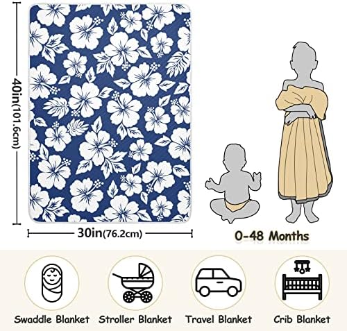Clante de arremesso de algodão branco Hibiscus Clanta para bebês, recebendo cobertor, cobertor leve e macio para berço, carrinho de bebê, cobertores de berçário, 30x40 in, azul