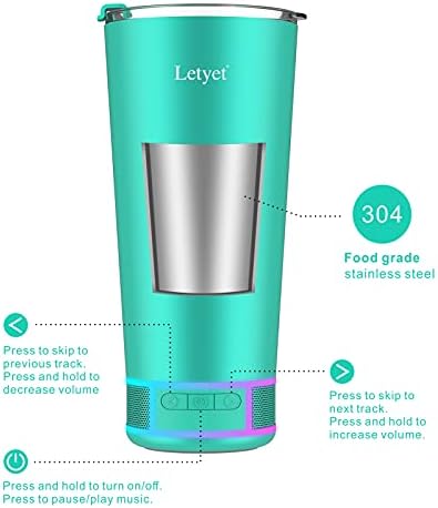 Copo do copo de 17 onças com tampa e palha, xícara de alto-falante Bluetooth, com luz LED destacável, xícara de