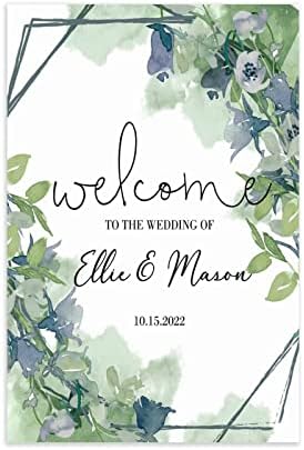 Greenery Bem -vindo ao casamento de sinal Wood Wedding Flowers Welcome Sign Exibir Data e Nome do casal para casamentos encantadores 30x20 polegadas