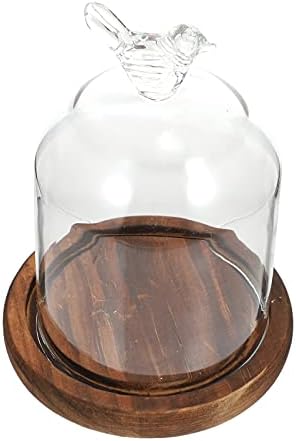 Homoyoyo Glass Dome Tampa de vidro cloche Bell Jar, cúpula Tampa de flor preservada com base de madeira, Micro Micro paisagem Decoração Caixa de capa de queijo