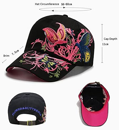 Moda feminina Bordado Flor Butterfly Baseball Cap chapéus, chapéus ajustáveis ​​para homens boné de beisebol