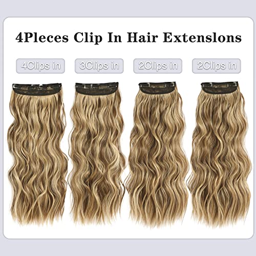 Clip em extensões de cabelo - 4 pacote de presa dupla espessa de 20 polegadas Extensões de cabelo femininas,