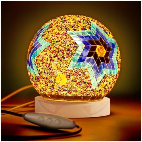 Luminária de mesa de cabeceira tvUymxi- lâmpada noturna de bola de vidro em mosaico para quarto, lâmpada