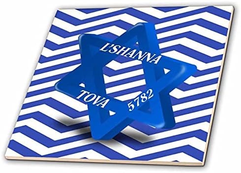 Imagem 3drose de estrela judaica azul brilhante com l shana tova no chevron azul - azulejos