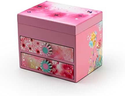 Tema floral de madeira rosa 18 Nota Spinning Ballerina Music Box - Muitas músicas para escolher - ontem