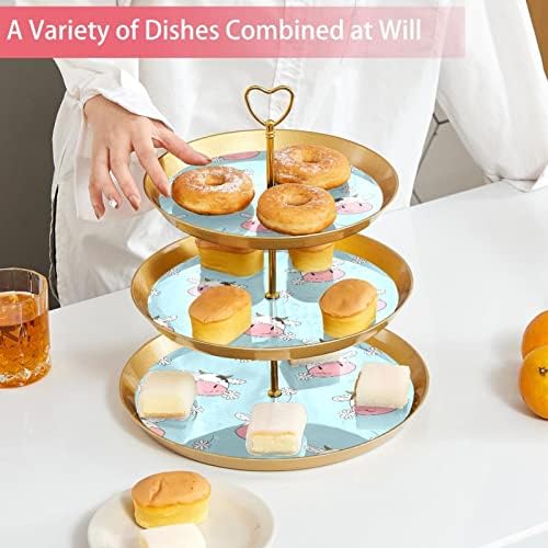 Stands de bolo Conjunto de 3, vacas fofas e planta floral de mesa de tabela de mesa de pedestal Stand para celebração do chá de bebê de casamento