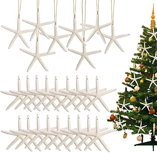 20 PCS Ornamentos de estrela do Natal de Natal 3-4 '' '' Starfish Ornamentos, com corda para ornamentos de árvore de Natal pendurados ornamentos de praia Decoração de estrelas do casamento de casamentos de praia e artesanato DIY