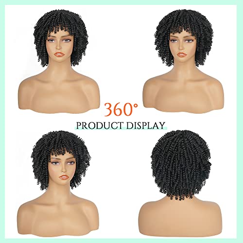 Perucas afro curtas e curtas para mulheres negras, peruca macia e curiosa macia e natural, peruca sintética sem gluidade com franja, preto natural