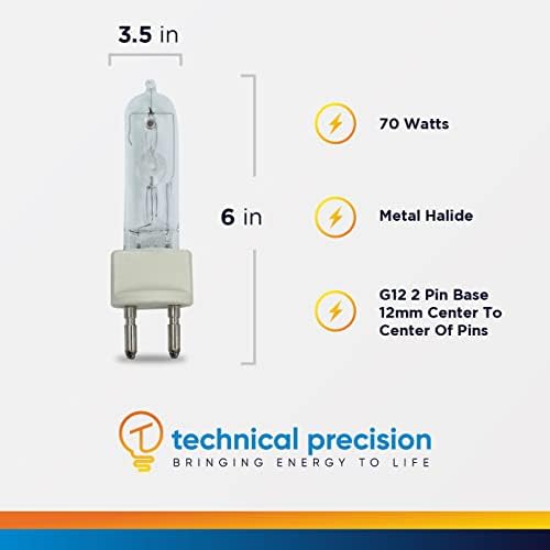 Precisão técnica de 70 watts Metal Halide Bulbo Substituição para Philips CDM/Elite/70/T6/930 Lâmpada G12 Base de 2 pinos - 3000K - 6000 horas - 4800 lúmens - Limpa - 120V - 1 pacote